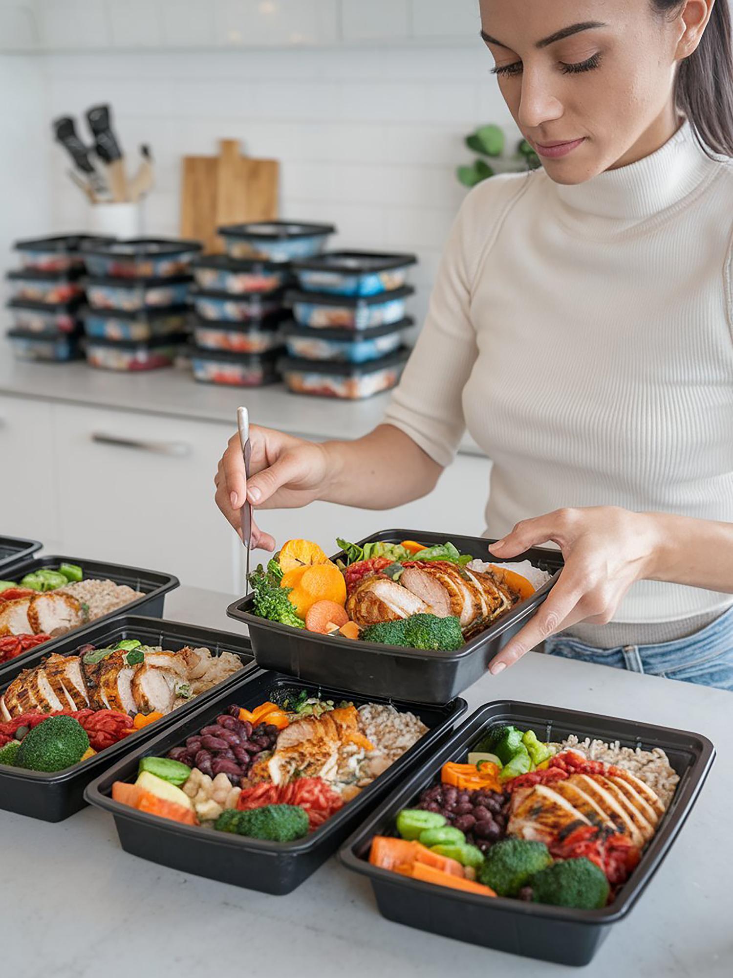 Meal prep boxes arranged for the week